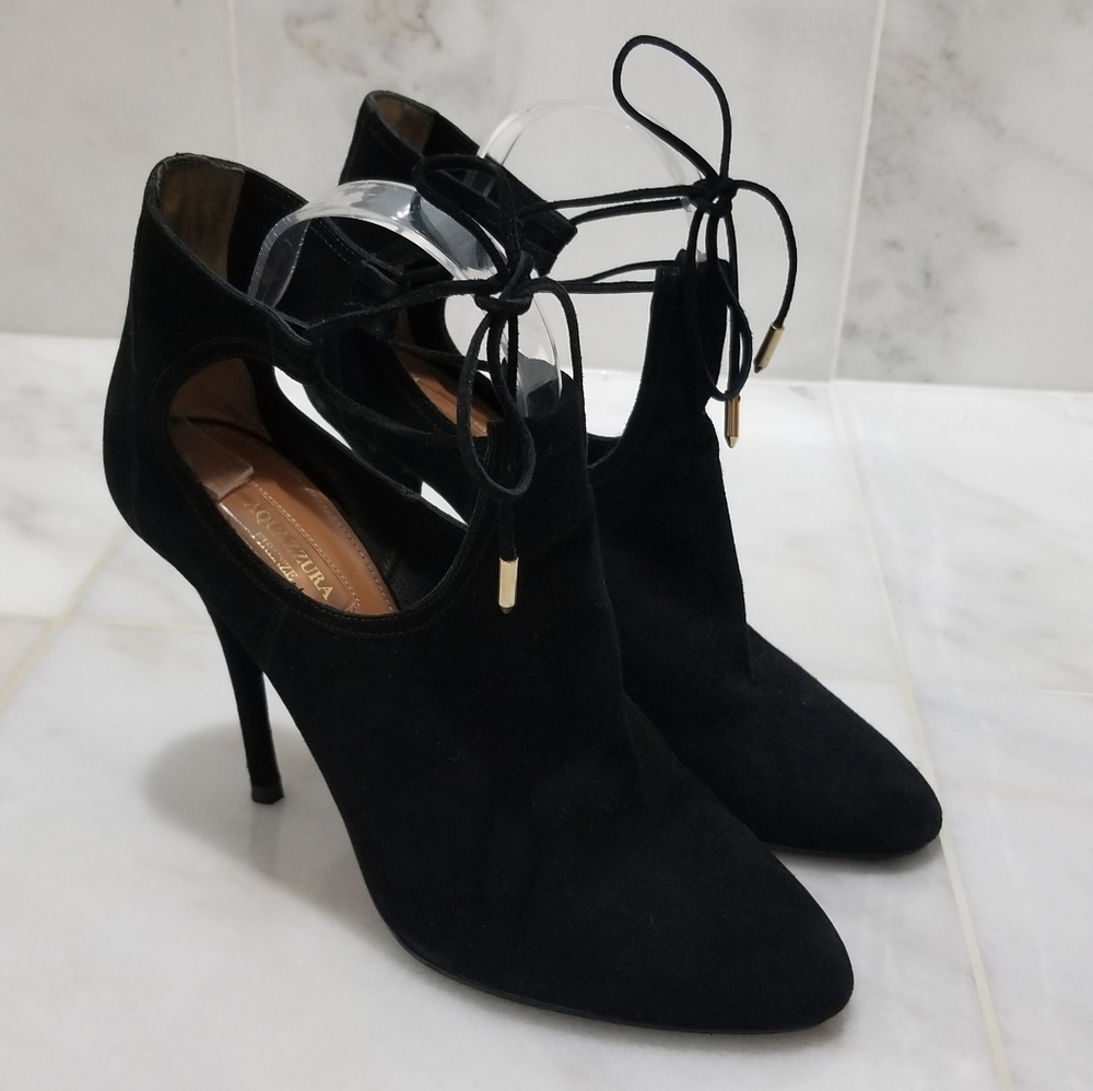 Aquazzura Babe Suede Booties Black 39.5 Ankle Wrap